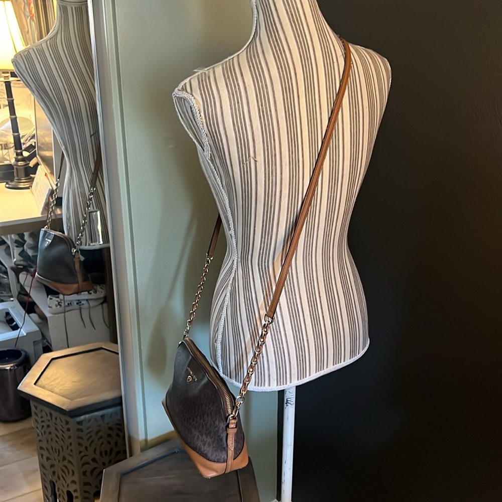 Michael Kors, Dark Brown and Tan Crossbody Bag, gold tone details - Picture 10 of 13
